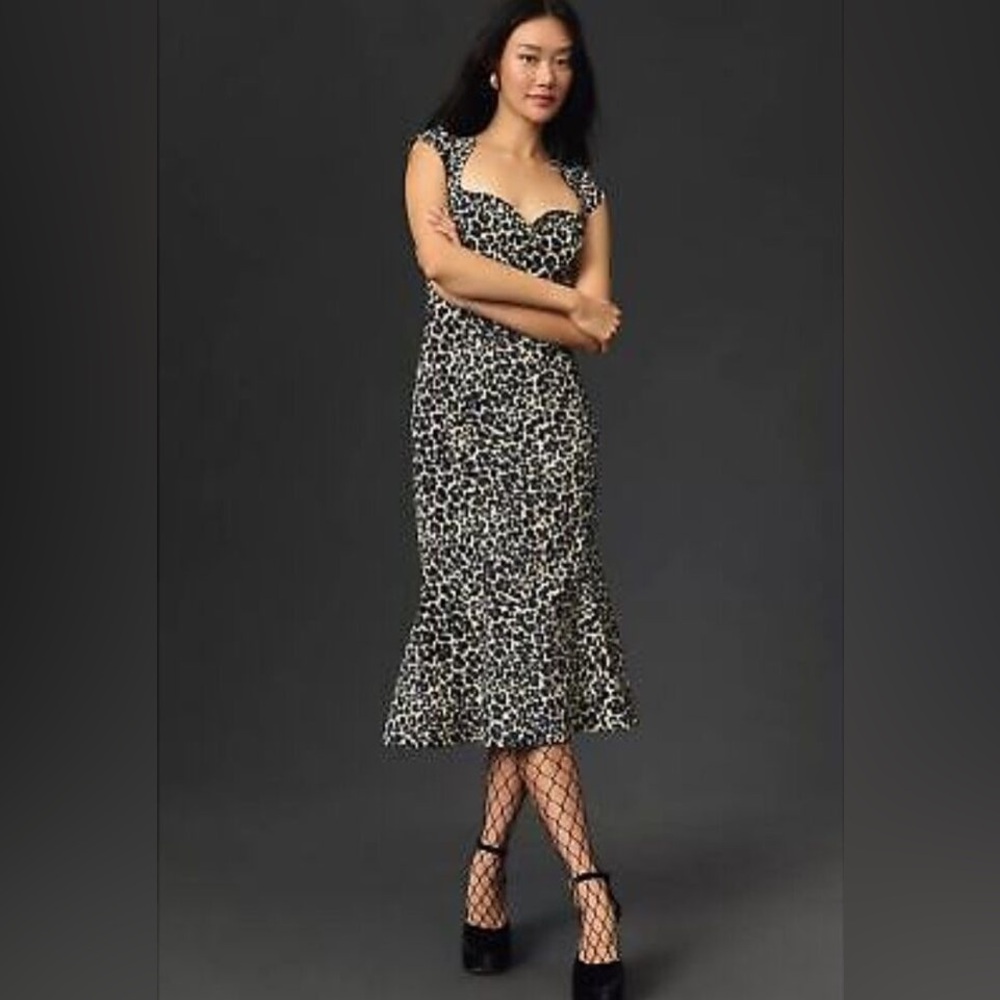 Leopard Cecily Fit & Flare Sweetheart Dress by Anthropologie Maeve Size XL NWOT